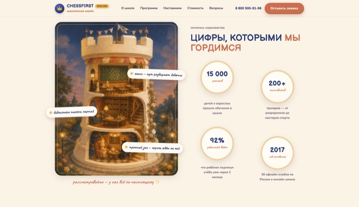 Иллюстрация замка-ладьи в разрезе с цифрами школы